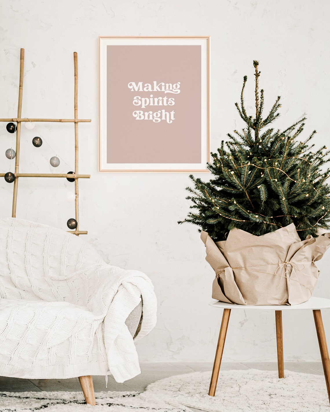 Making Spirits Bright Mauve Retro Christmas Typography Wall Art - Image 5