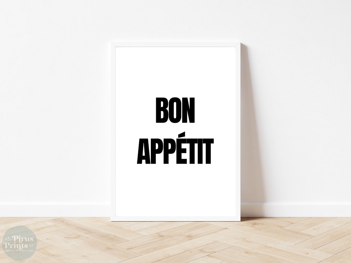 Bon Appetit Bold Graphic Black White Modern Kitchen Wall Art - Image 3