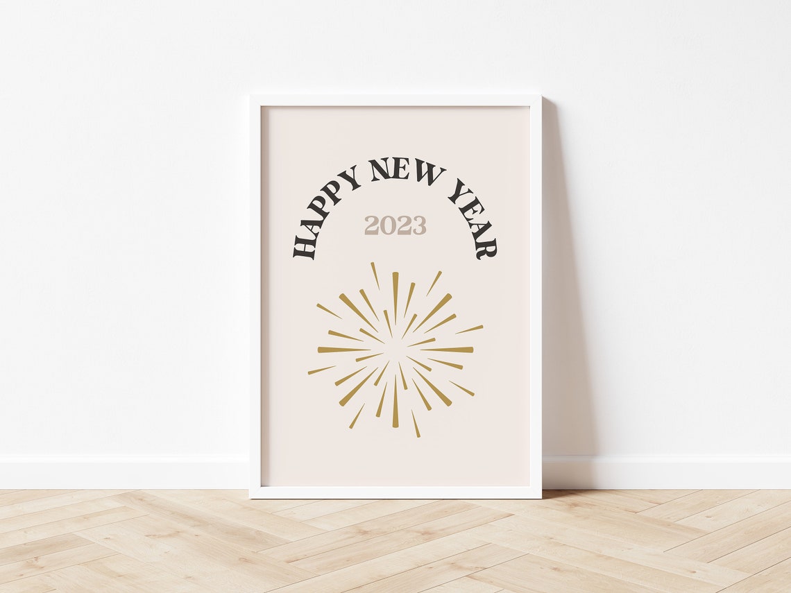 Happy New Year 2023 Gold Firework Art Deco Typography Wall Art - Image 2