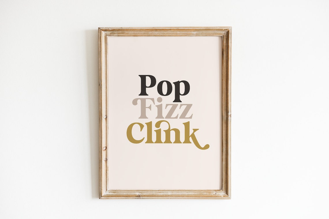 Pop Fizz Clink Retro Typography Gold Champagne Bar Cart Party Poster - Image 4