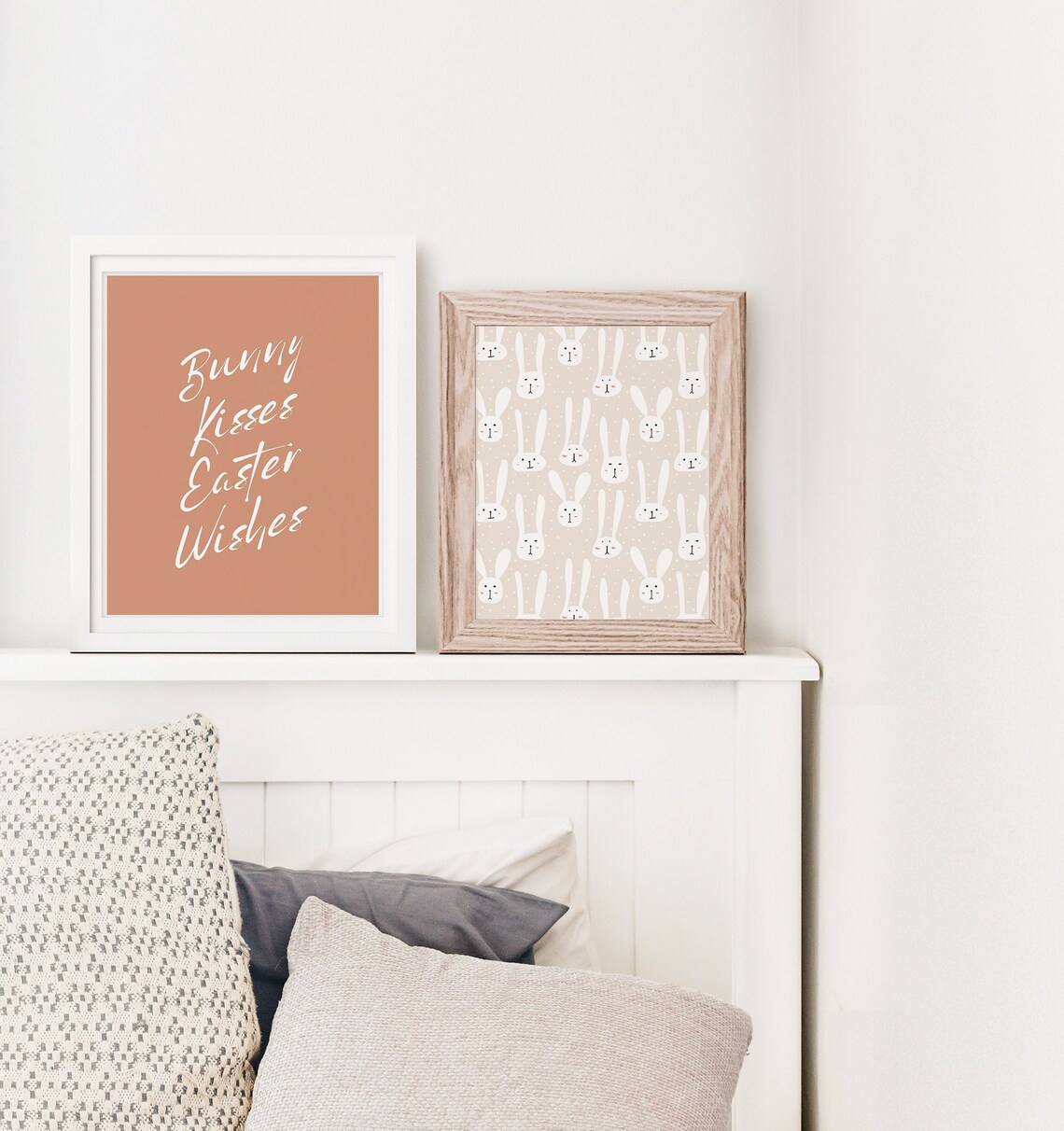 White Bunnies, Minimalist Easter Decor Art Print - Image 2
