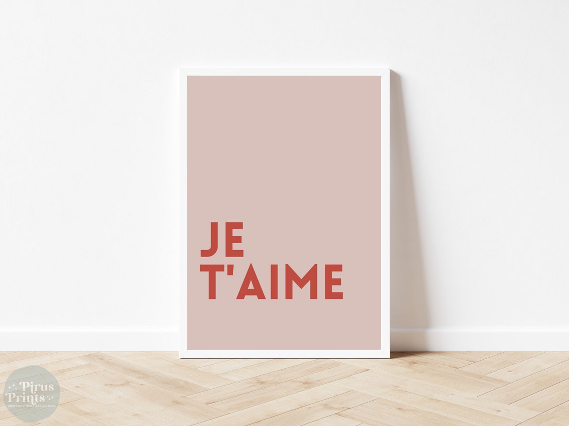 Je T Aime Red Typography Dusty Pink Minimalist French Love Print - Image 2