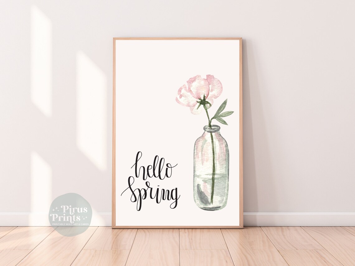 Hello Spring Watercolor Floral Art Print, Spring Decor - Image 4
