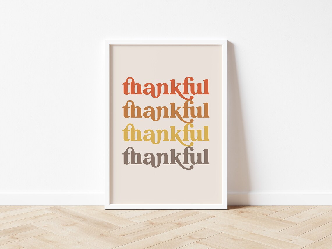 Thankful Vintage Typography Thanksgiving Poster Print - Image 2