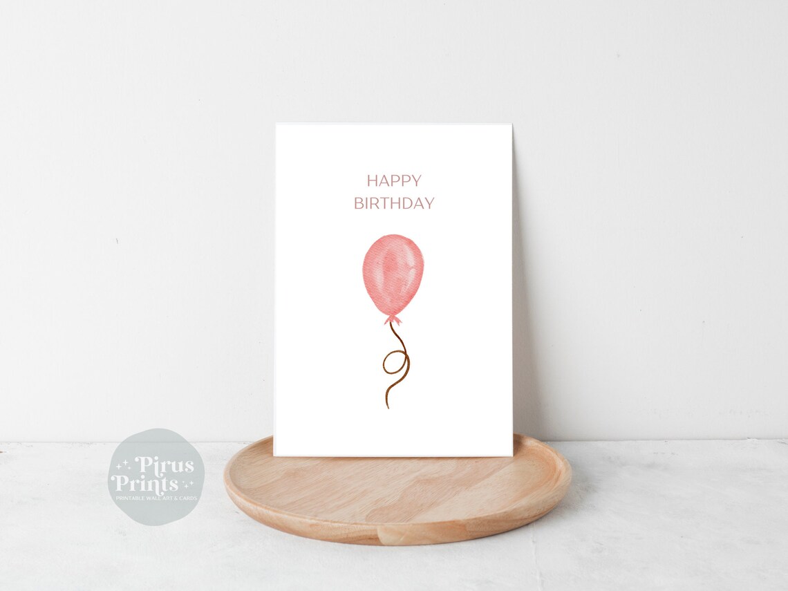 Birthday Card Minimal Watercolor Pink Balloon - Image 4