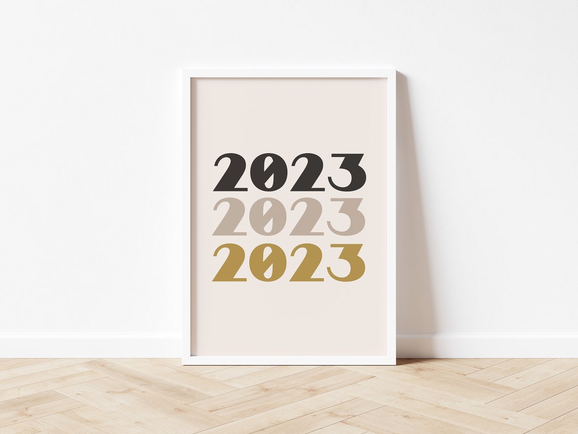 2023 Stacked Bold Black Gold Taupe Typography New Year Wall Art - Image 2