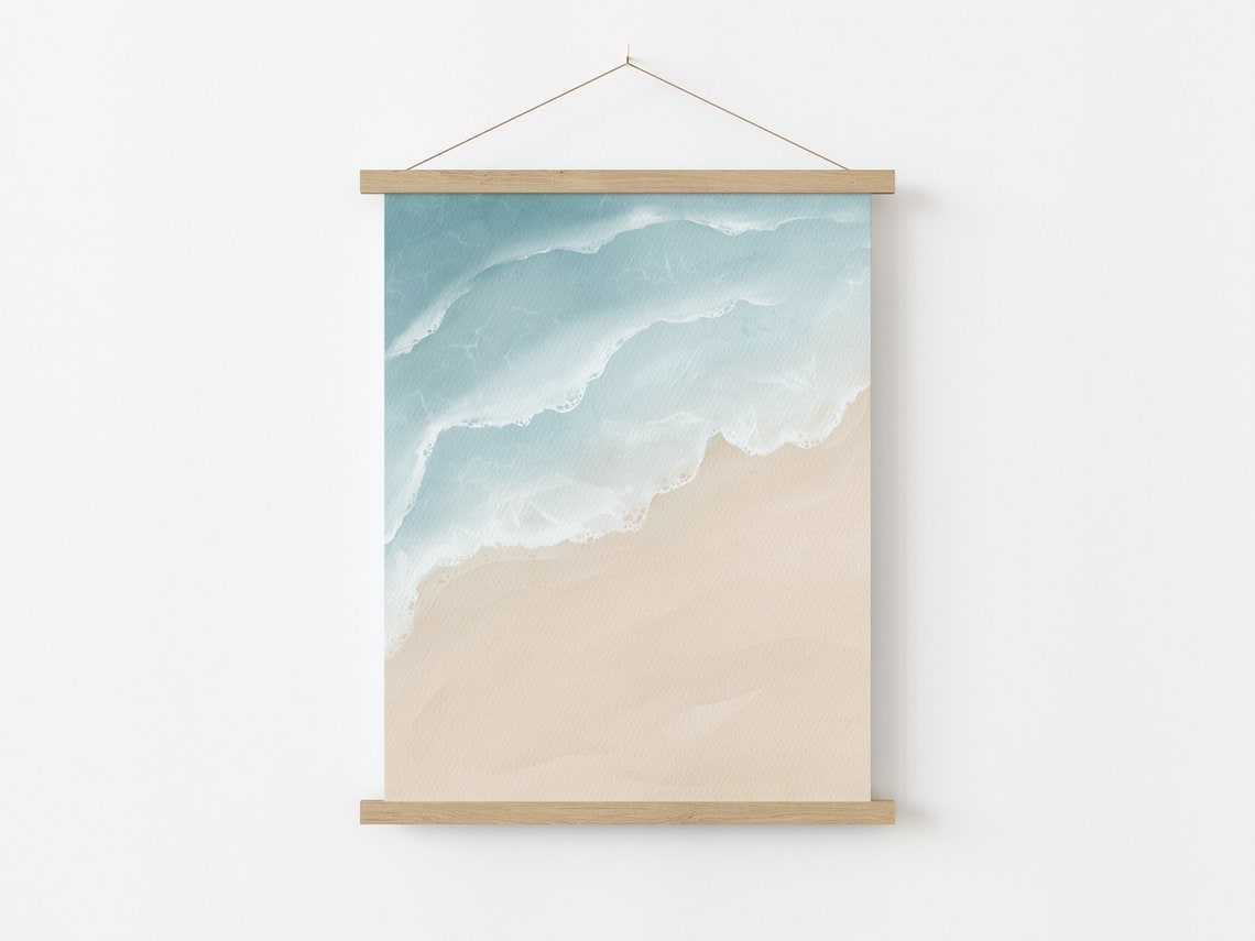 Abstract Watercolor Beach Waves Sand Coastal Aerial Ocean Wall Art - Image 4