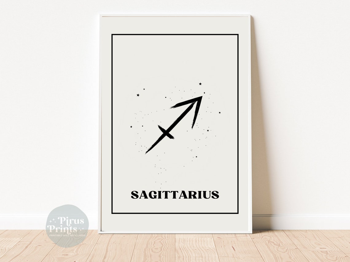 Sagittarius Zodiac Print Astrology Wall Art Minimal Black White Zodiac Print Gift For Sagittarius Instant - Image 3