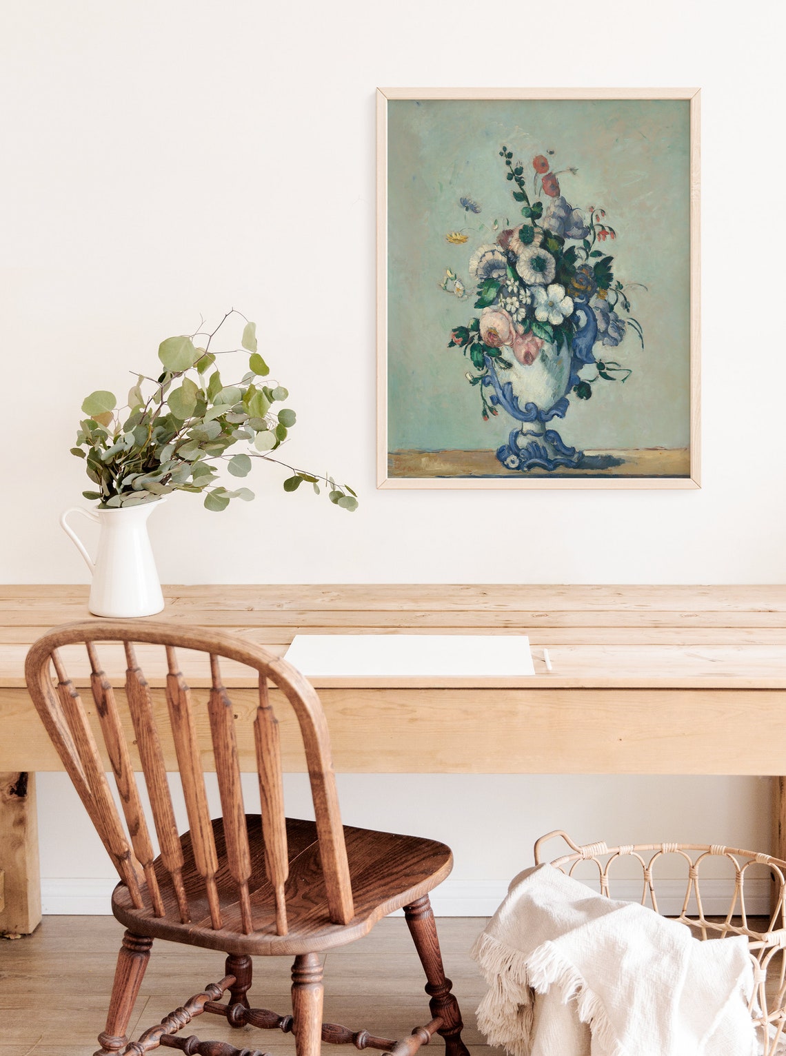Vintage Floral Still Life Impressionist Bouquet Blue Vase Art Print - Image 3