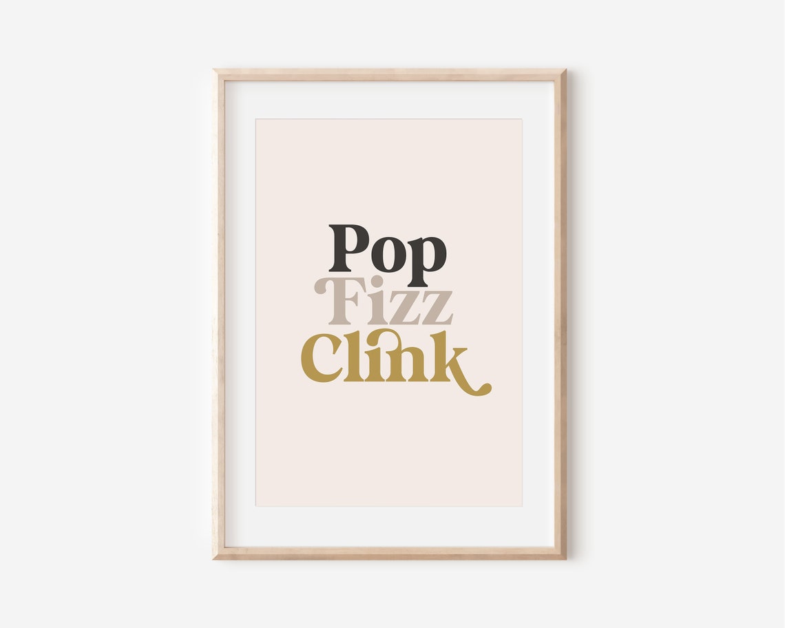 Pop Fizz Clink Retro Typography Gold Champagne Bar Cart Party Poster - Image 2