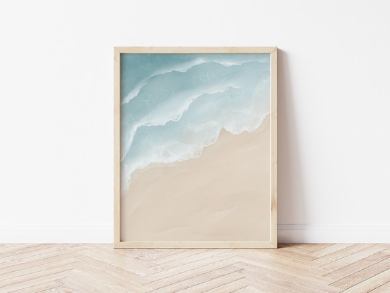 Abstract Watercolor Beach Waves Sand Coastal Aerial Ocean Wall Art