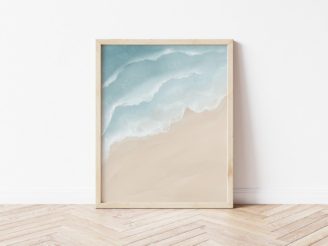 Abstract Watercolor Beach Waves Sand Coastal Aerial Ocean Wall Art