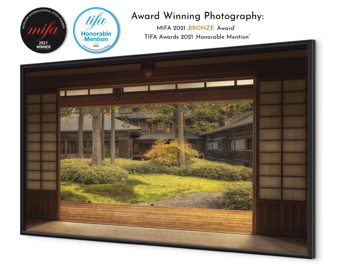 Japan Temple Courtyard Open Sliding Doors Garden View Zen Poster - Image 4