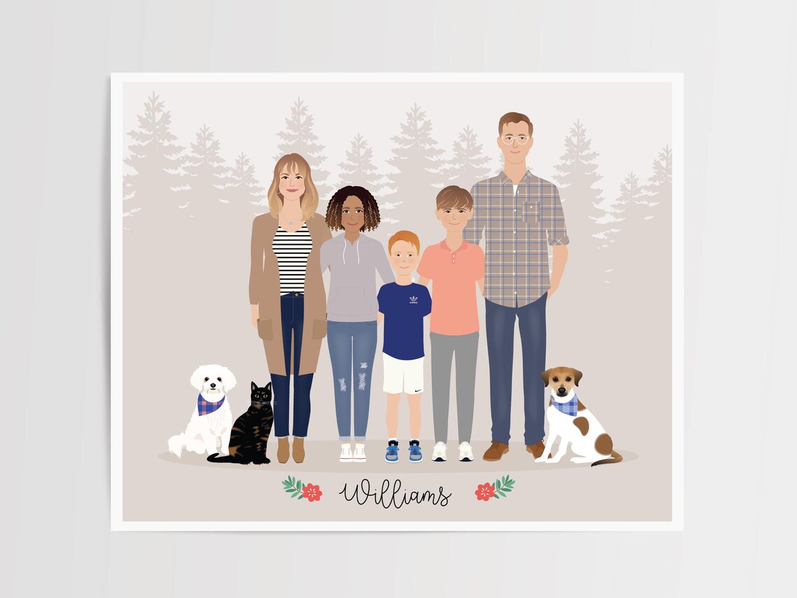 Custom Family Portrait, Personalized Mothers Day Gift