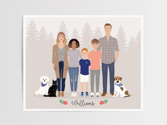 Custom Family Portrait, Personalized Mothers Day Gift