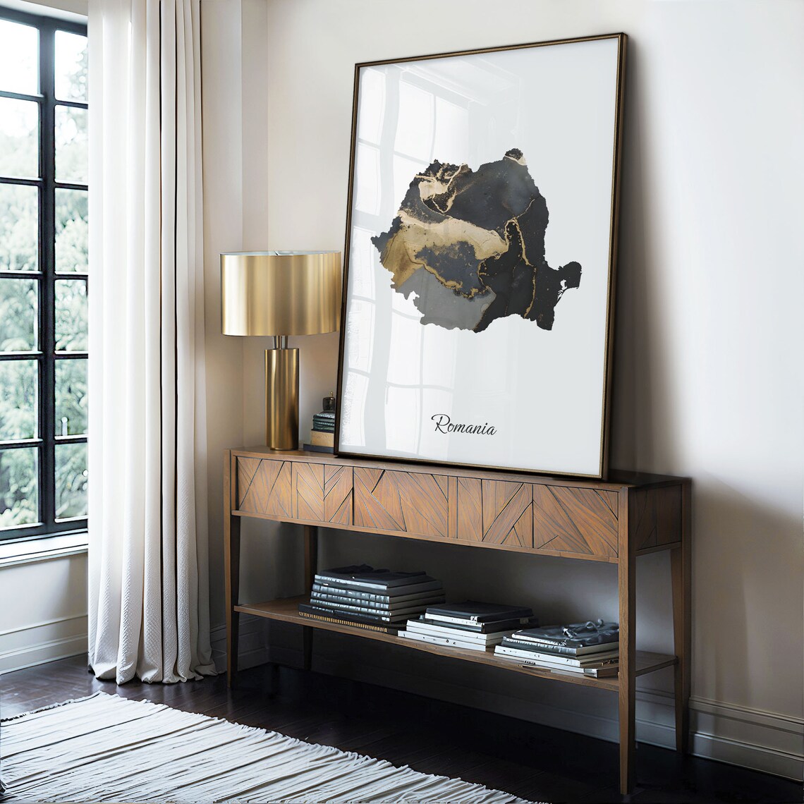Romania Map Poster, Elegant Black And Gold Art Print - Image 4