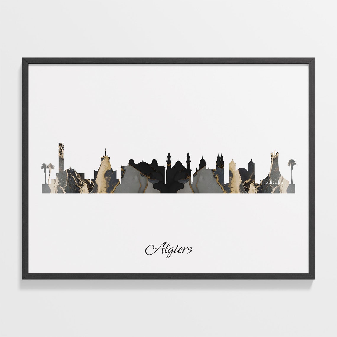 Algiers Algeria Marble Skyline Black Gold Minimalist Cityscape Poster