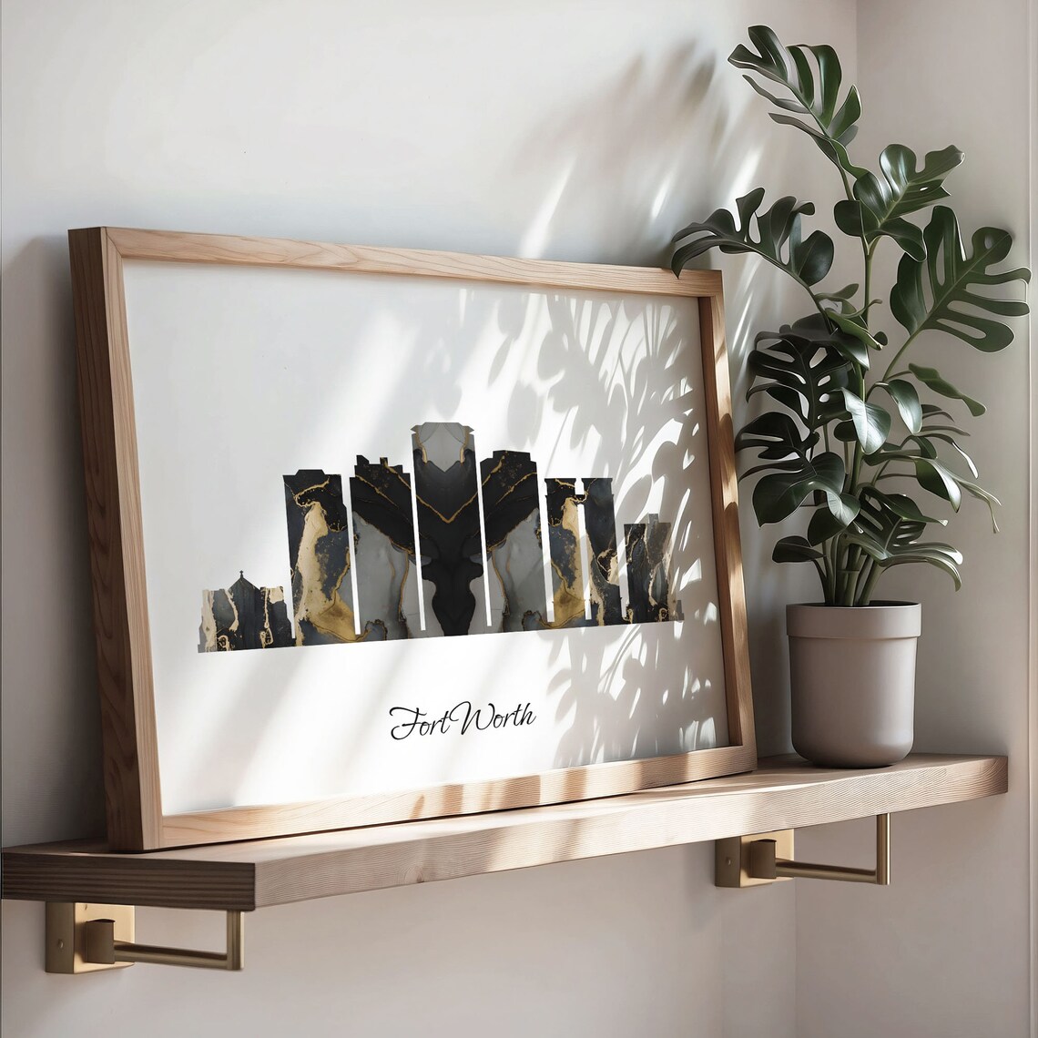 Fort Worth Skyline Print, Marble Cityscape Travel Poster - Image 3