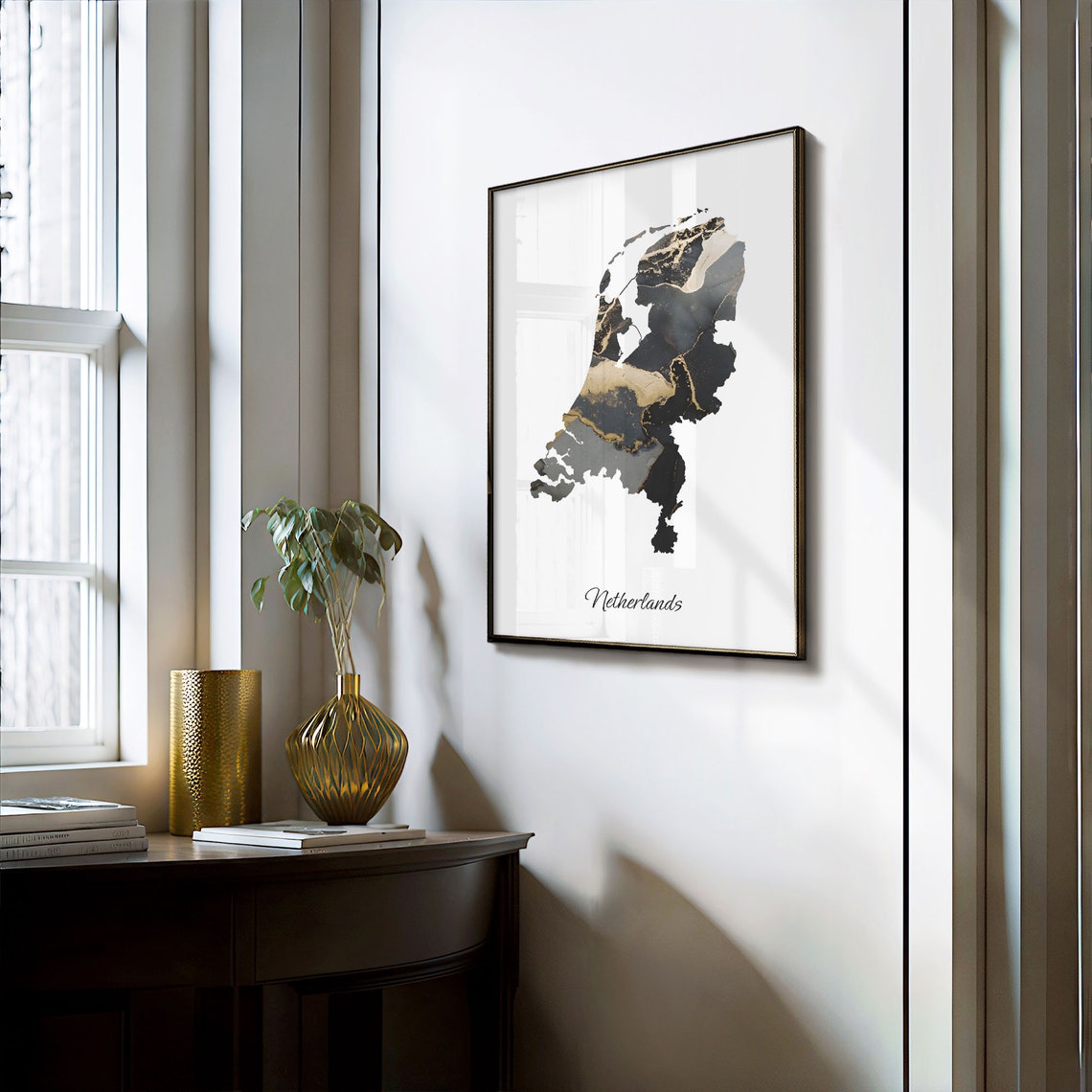 Netherlands Elegant Country Map Black Gold Marble Minimalist Poster - Image 3