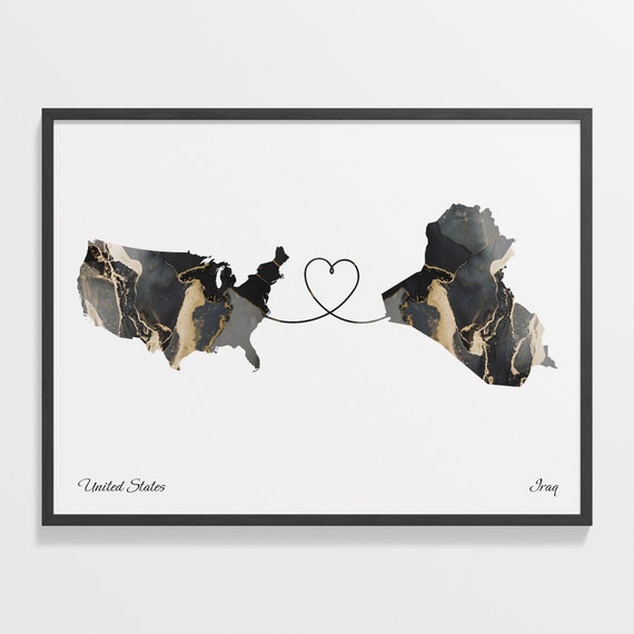 USA to Iraq Map Poster, Travel Wall Art