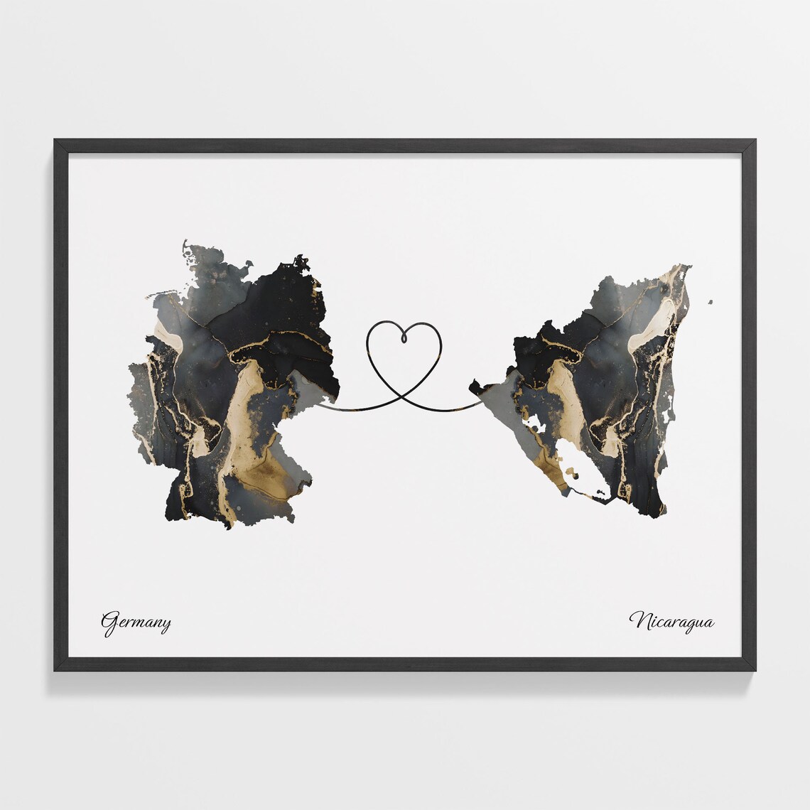 Germany and Nicaragua Marble Heart Map Long Distance Love Poster