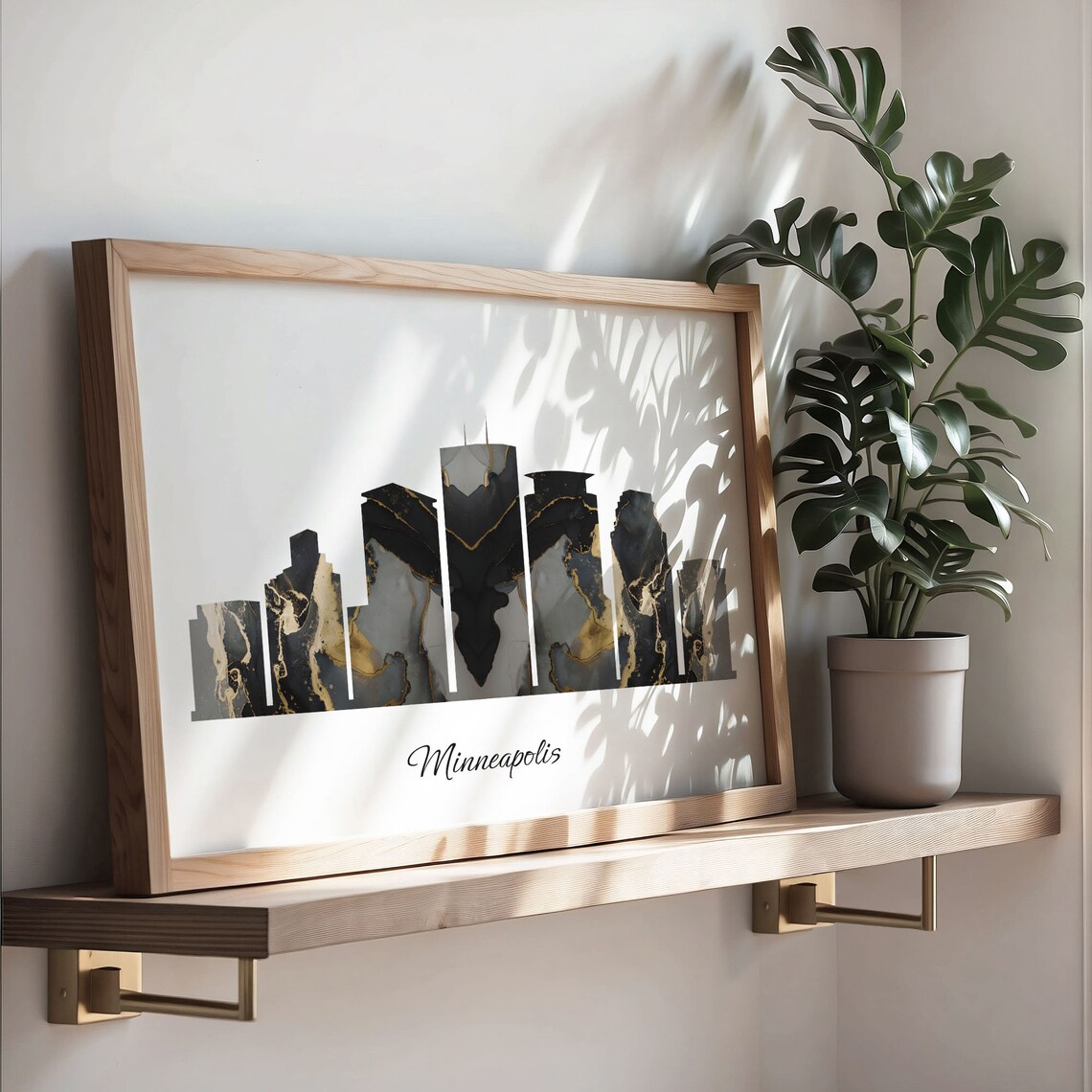 Minneapolis USA Marble Skyline Black Gold Minimalist Cityscape Poster - Image 3