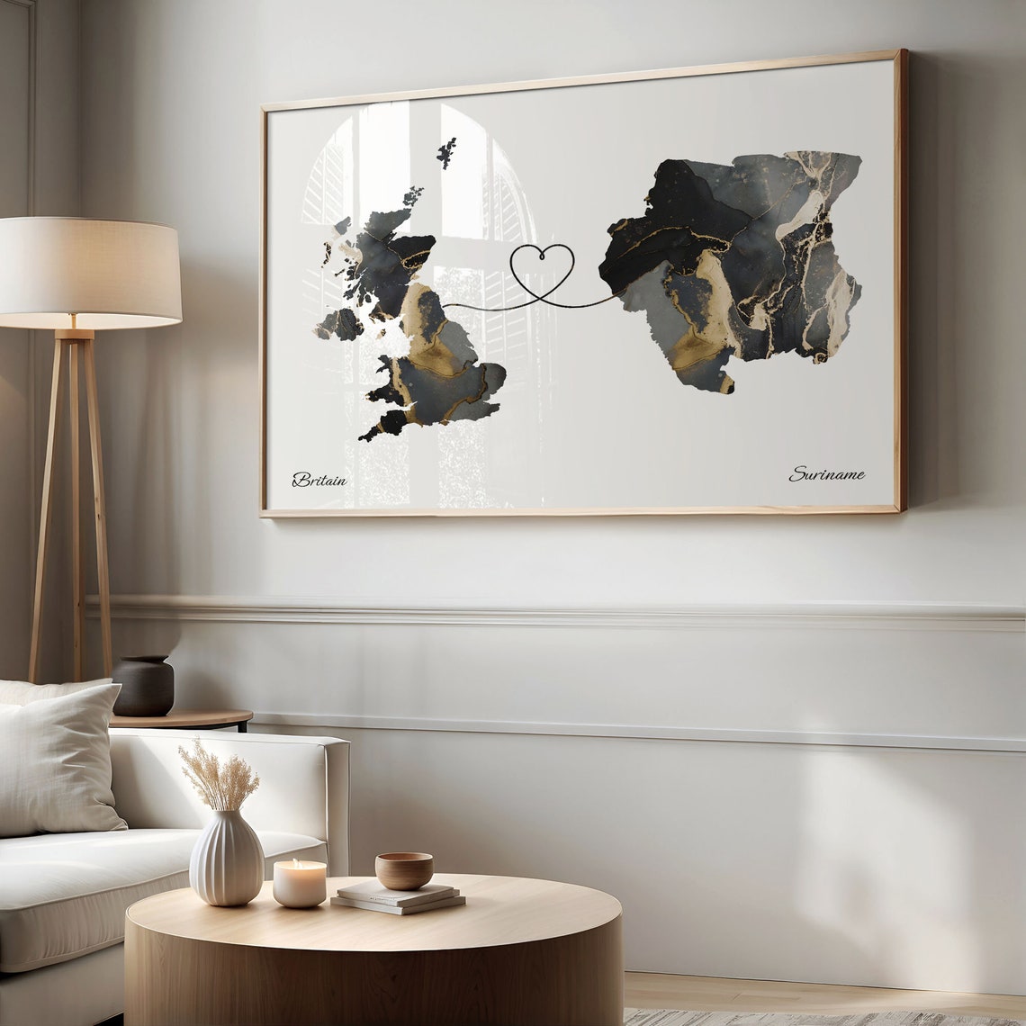 Britain and Suriname Heart Connection Black and Gold Marble Poster - Image 2