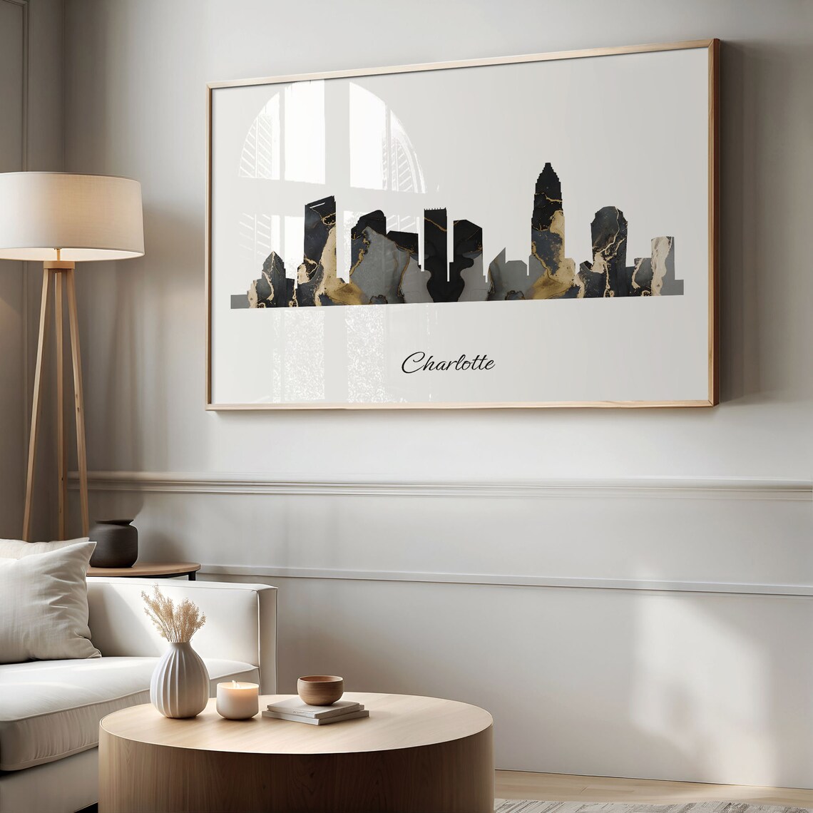 Charlotte Skyline Print, Marble Cityscape Poster - Image 2