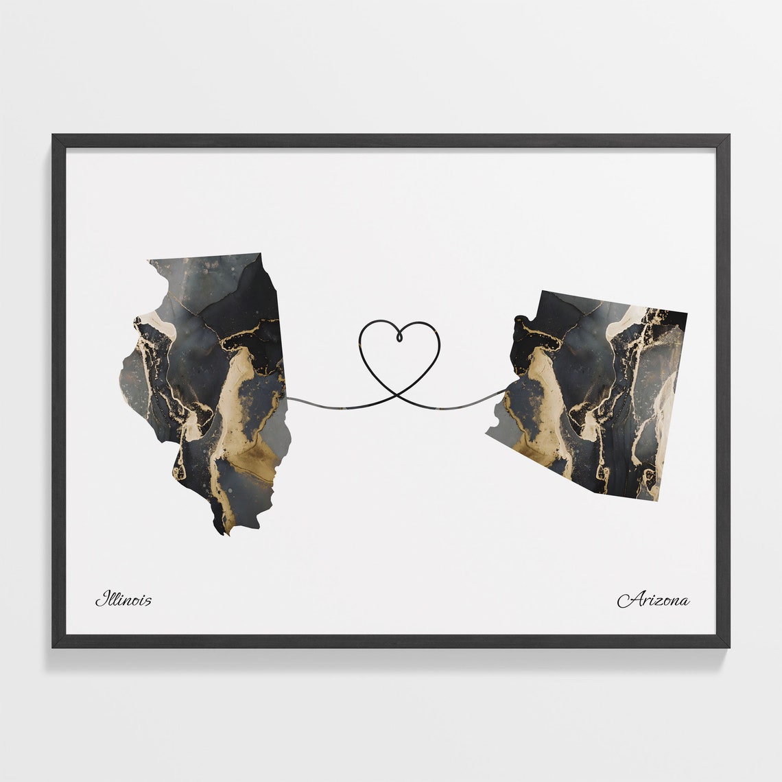 Illinois to Arizona Long Distance Love Marble Map Art Poster