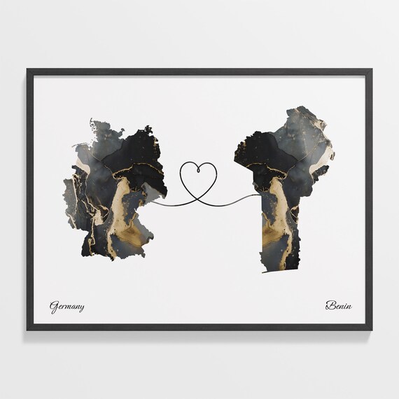 Germany and Benin Heart Connection Black and Gold Marble Poster