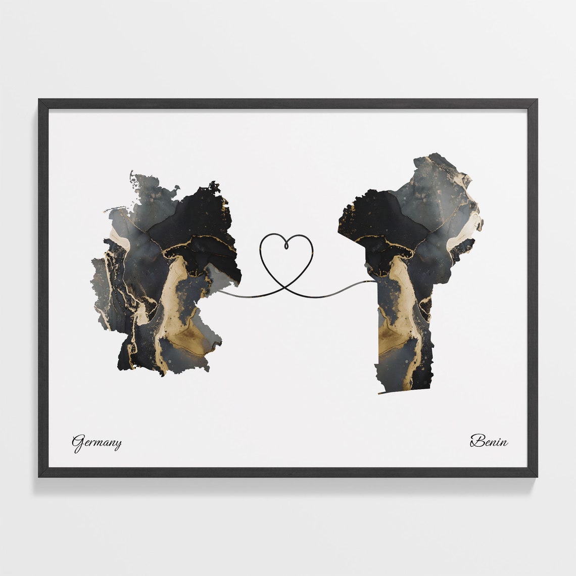 Germany and Benin Heart Connection Black and Gold Marble Poster