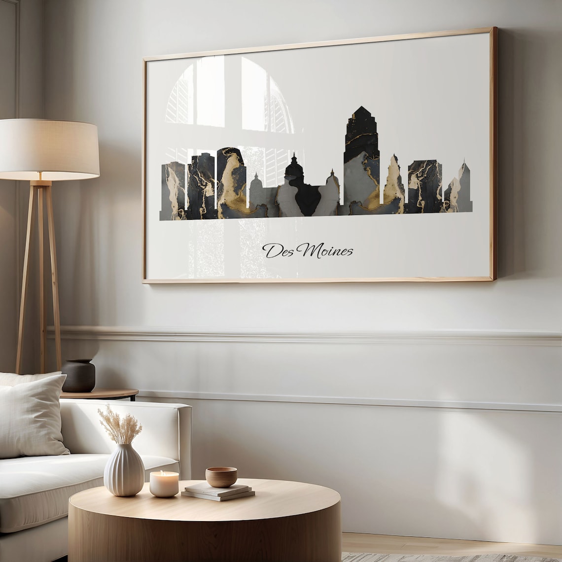 Marble Cityscape Des Moines Skyline United States Black Gold Elegant Art Poster - Image 2