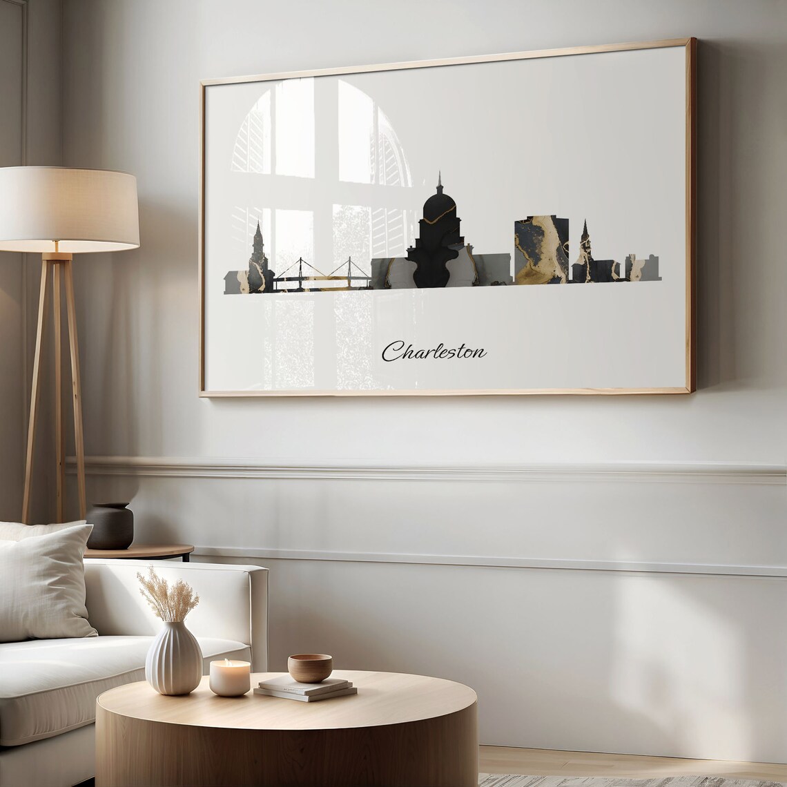 Charleston Luxury Black Gold Marble City Skyline Silhouette Poster - Image 2
