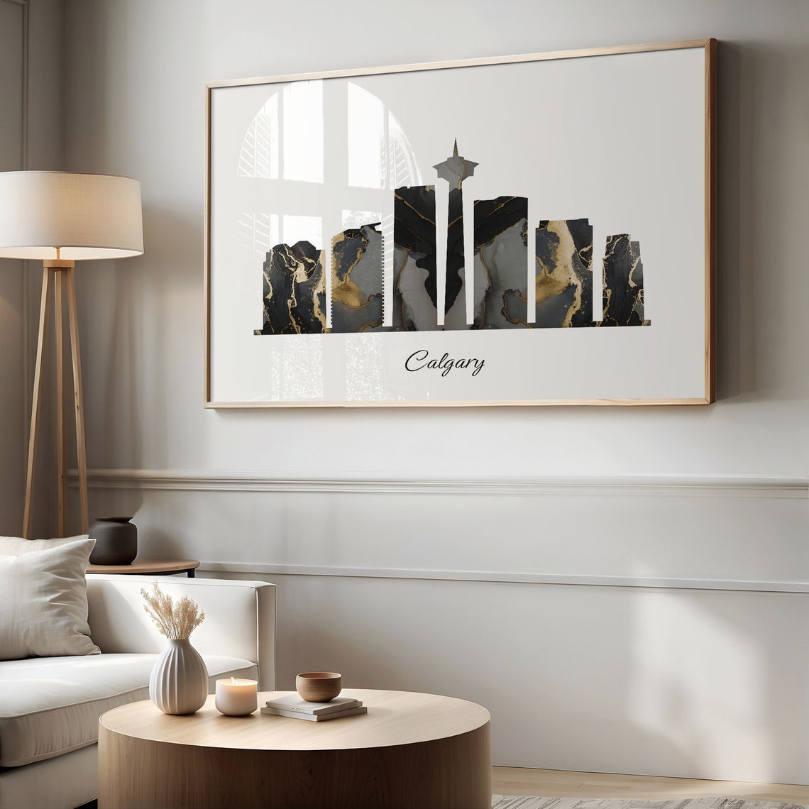 Calgary Canada Black Gold Marble Skyline Tower Silhouette Art Poster - Image 2