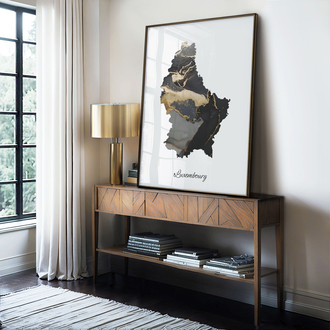 Luxembourg Modern Black Gold Marble Map Office Wall Decor Art Poster - Image 4
