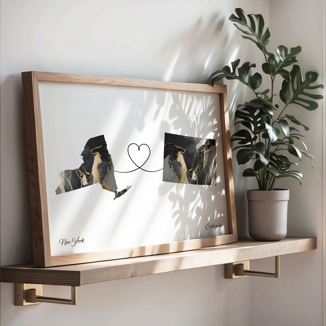 New York to Colorado Long Distance Love Marble Map Art Poster - Image 3