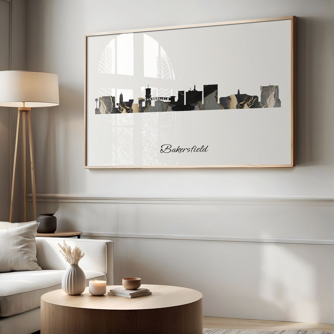 Bakersfield Skyline Marble Cityscape Black and Gold Travel Poster - Image 2