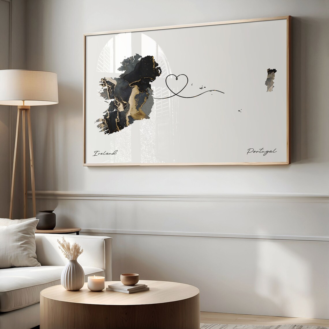 Ireland and Portugal Black and Gold Marble Two Countries Map Poster - Image 2