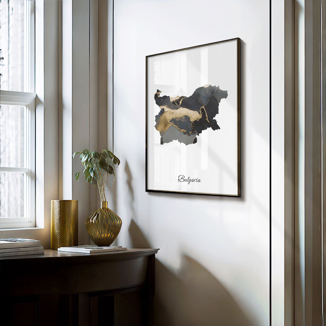 Bulgaria Black and Gold Marble Silhouette Country Map Poster - Image 3
