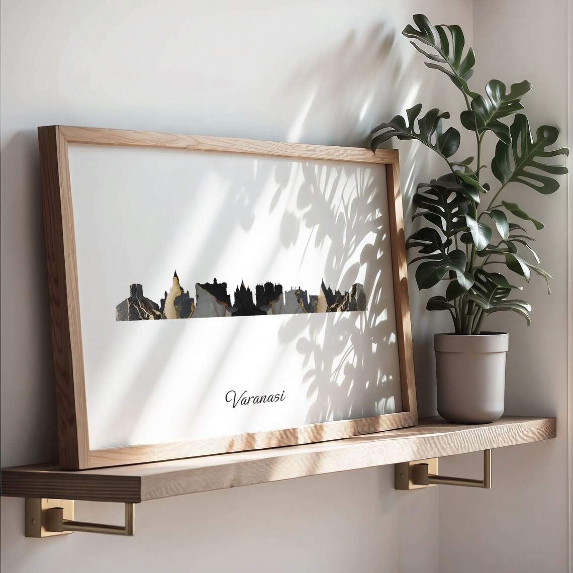 Varanasi India Black and Gold Marble Skyline Silhouette Art Poster - Image 3