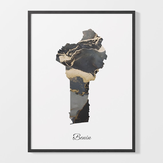 Benin Black and Gold Marble Silhouette Country Map Art Poster