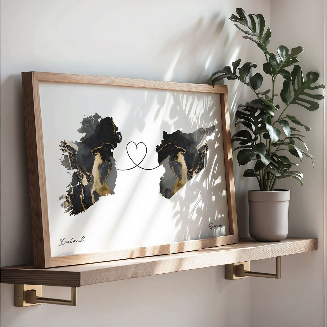 Ireland and Syria Black and Gold Marble Two Countries Map Poster - Image 3