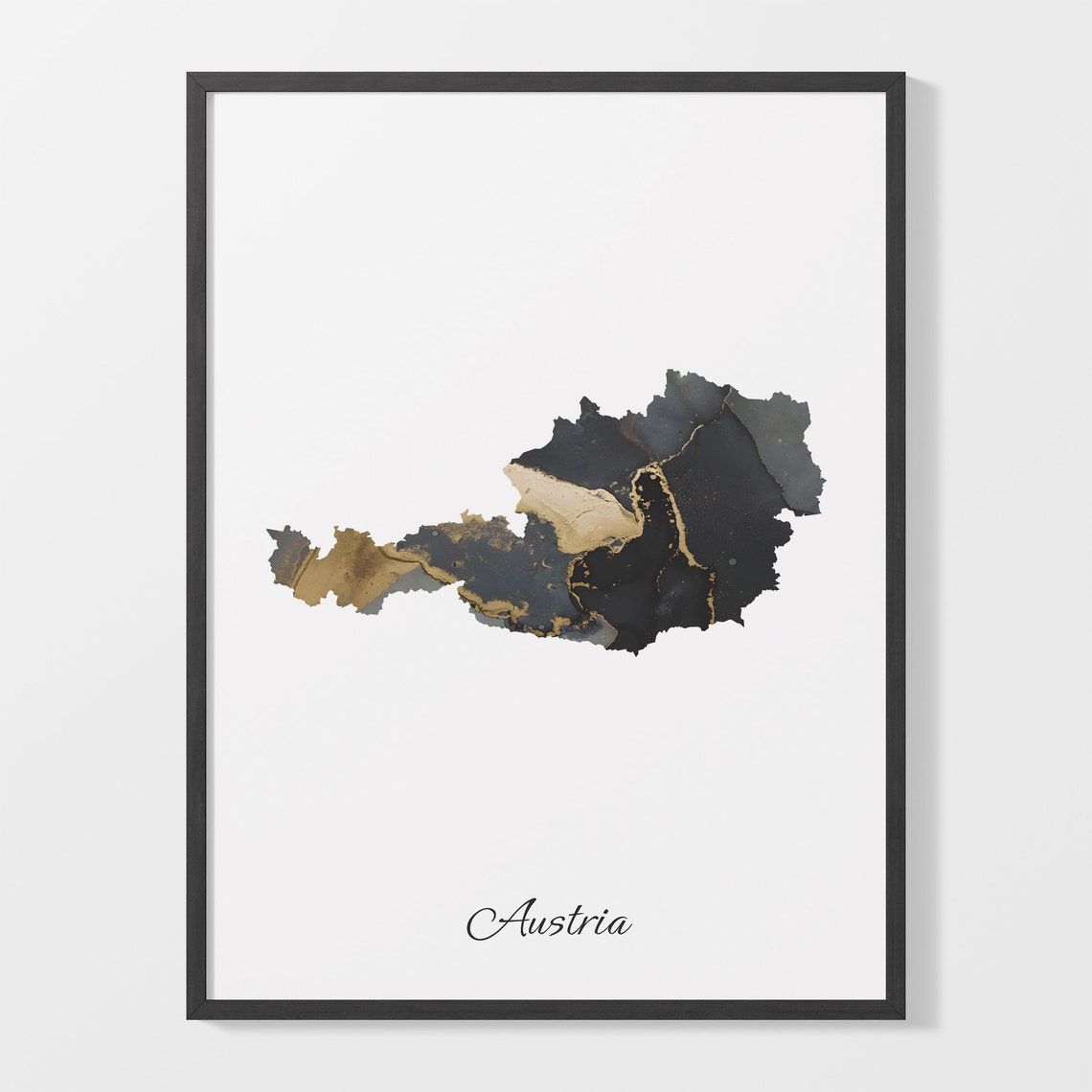 Austria Black and Gold Marble Silhouette Country Map Art Poster