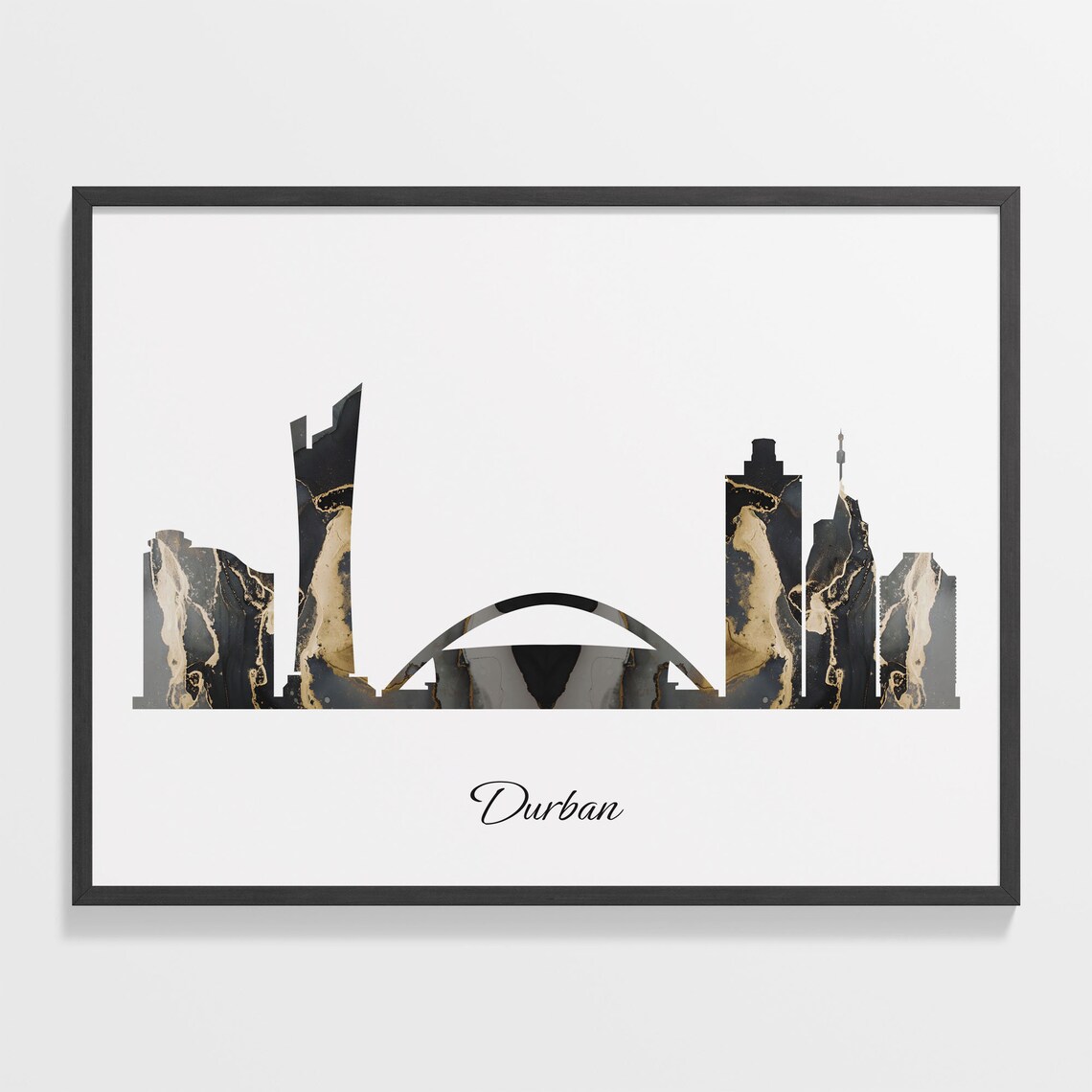 Durban Luxury Black Gold Marble City Skyline Silhouette Poster