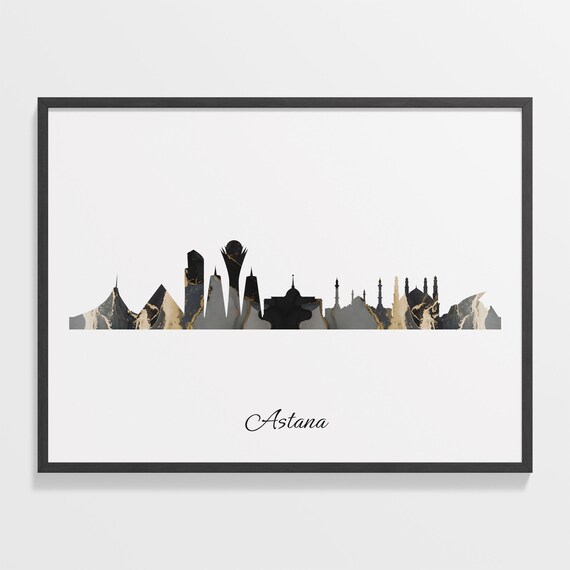 Astana Black Gold Marble Skyline Kazakhstan Cityscape Travel Gift Poster