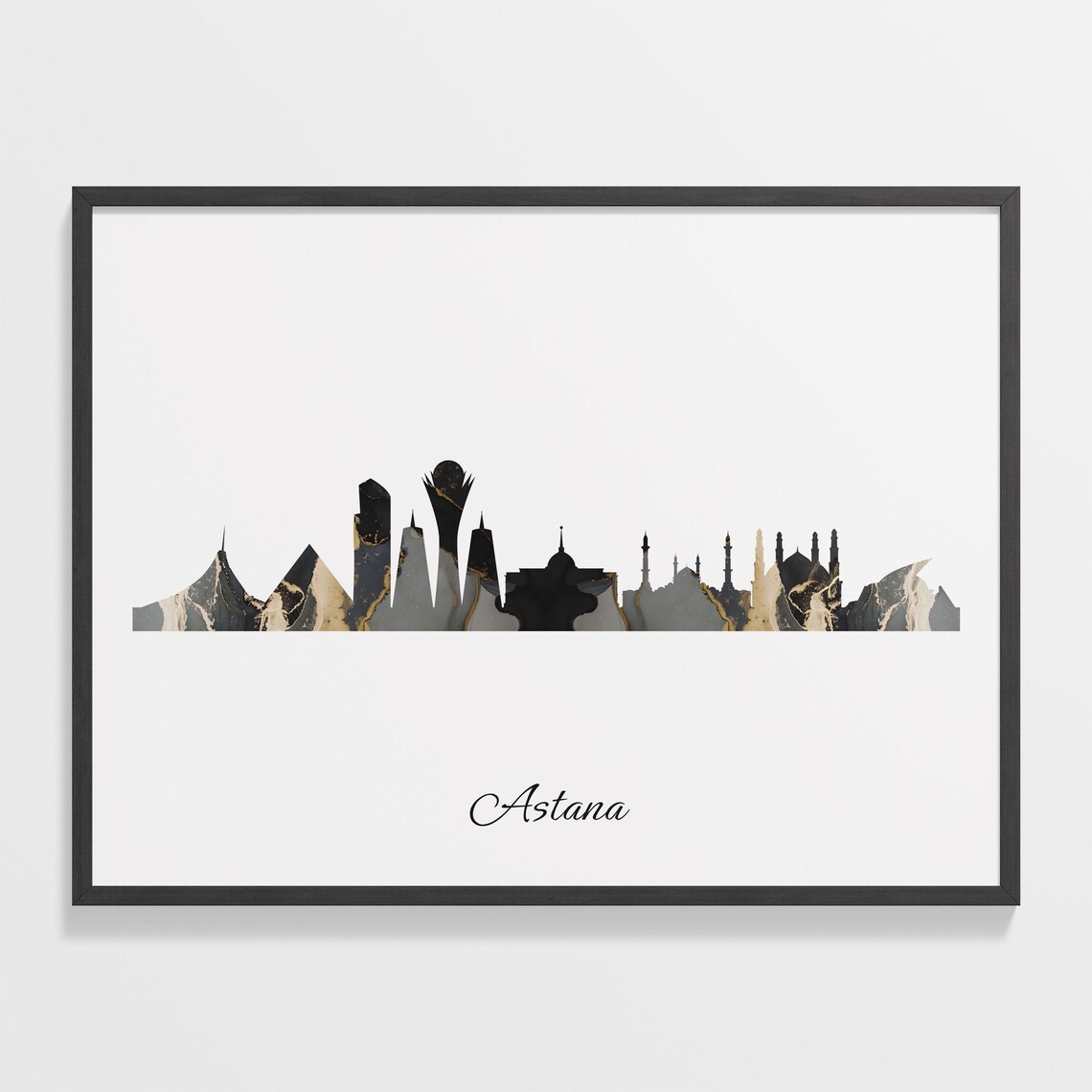 Astana Black Gold Marble Skyline Kazakhstan Cityscape Travel Gift Poster