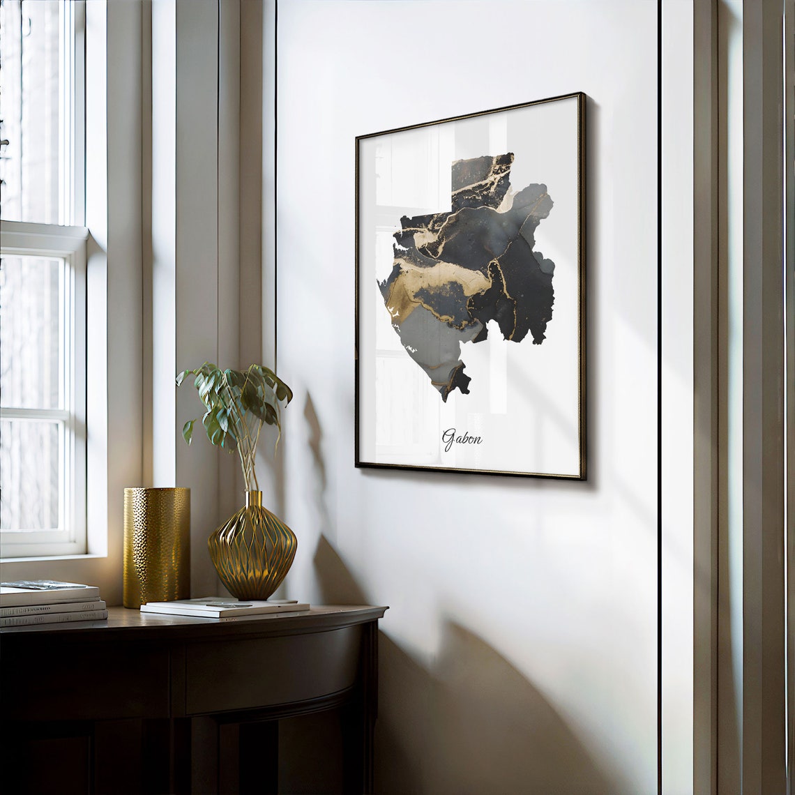 Gabon Black and Gold Marble Country Map Elegant Decor Poster - Image 3