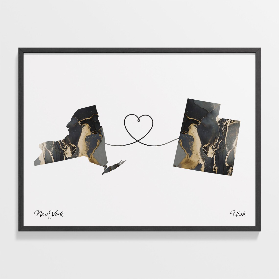 New York Utah Marble State Map Poster Heart Line Moving Gift