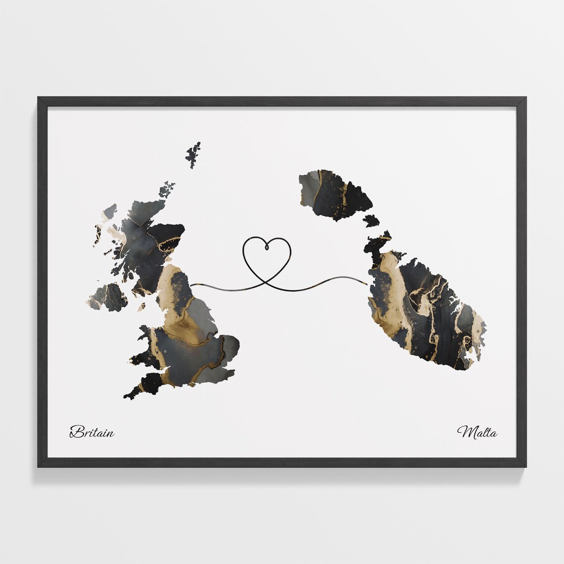 Britain to Malta Map Poster, Travel Route Art Print