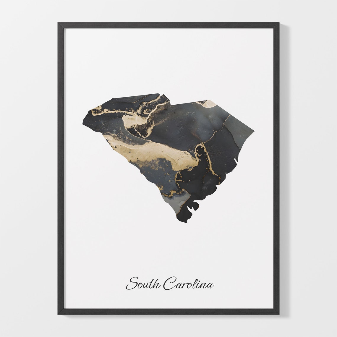 South Carolina Black And Gold Marble Map Minimalist Art Poster